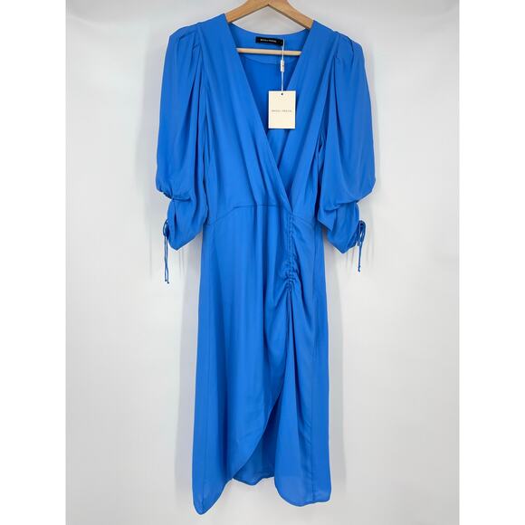 Magali Pascal | NWT Electric Blue Milena Dress Silk Blend Gathered Midi S - Picture 2 of 12